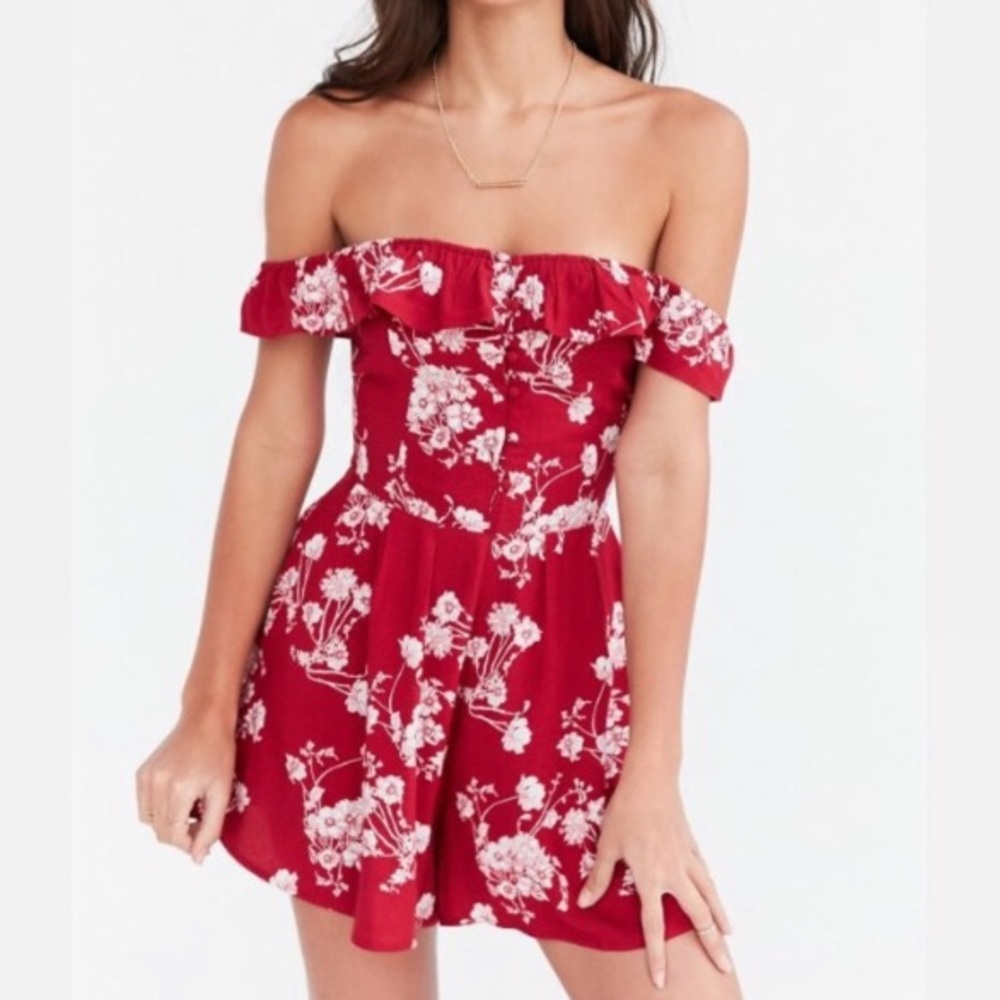 Kimchi Blue Button Front Off the Shoulder Romper